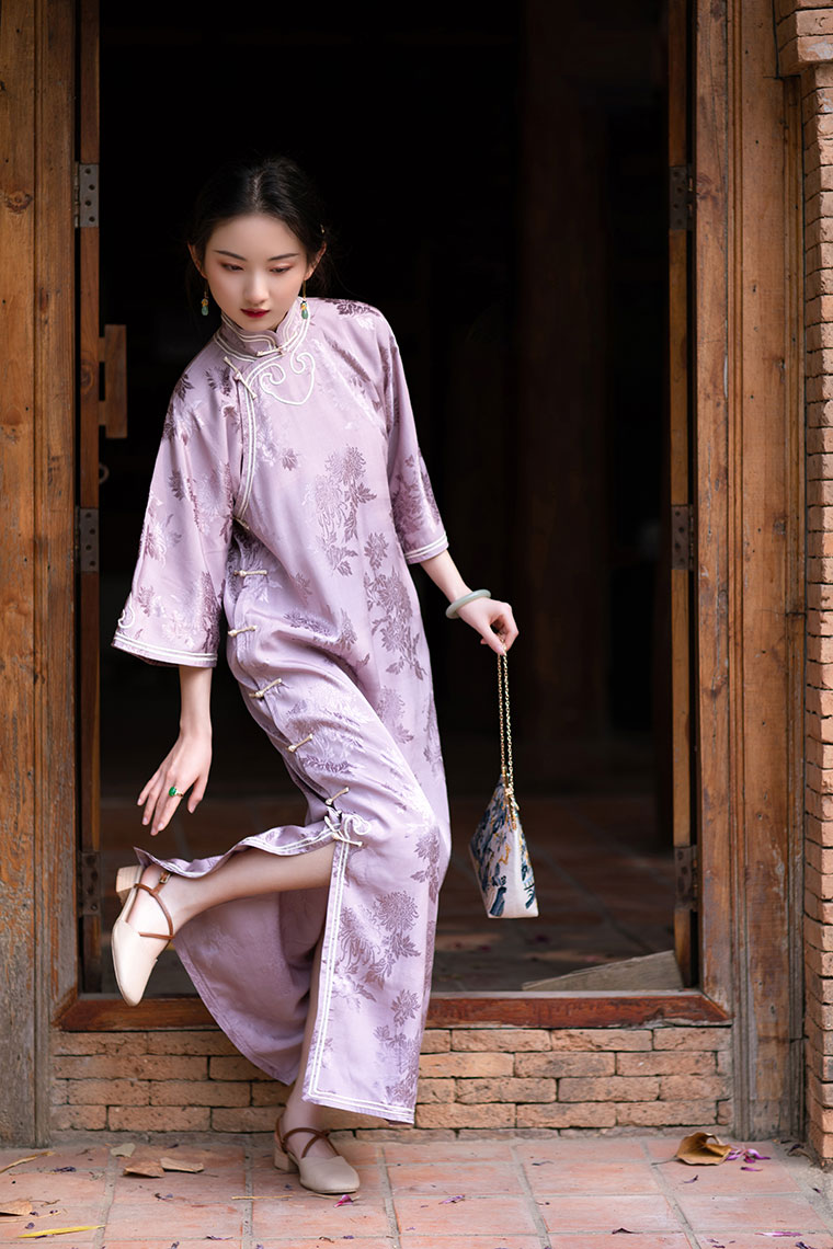 醉花阴丨2020新品丨民国风传统倒大袖复古盘扣无领长款旗袍连衣裙