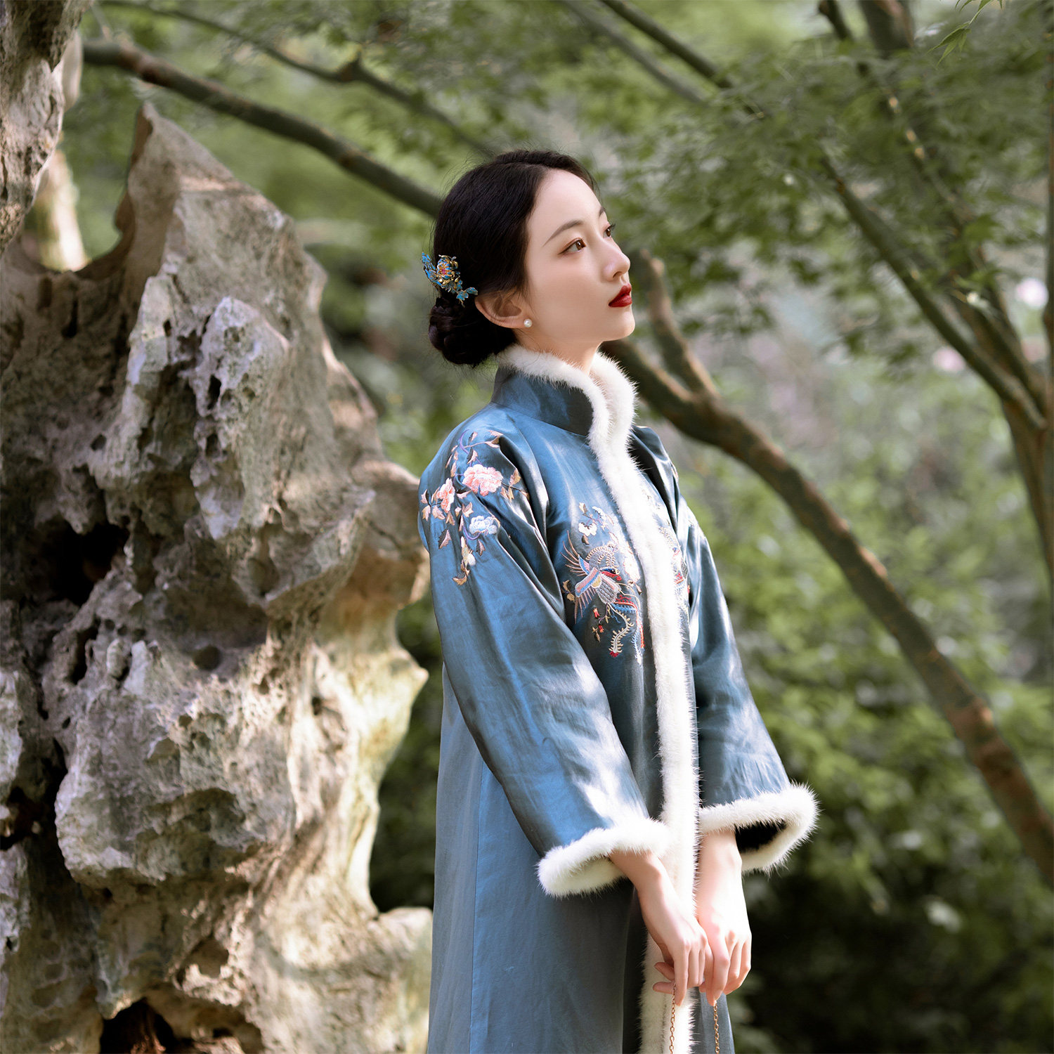 玉容醉丨秋冬中式汉元素绣花毛领长袖对襟外套棉衣