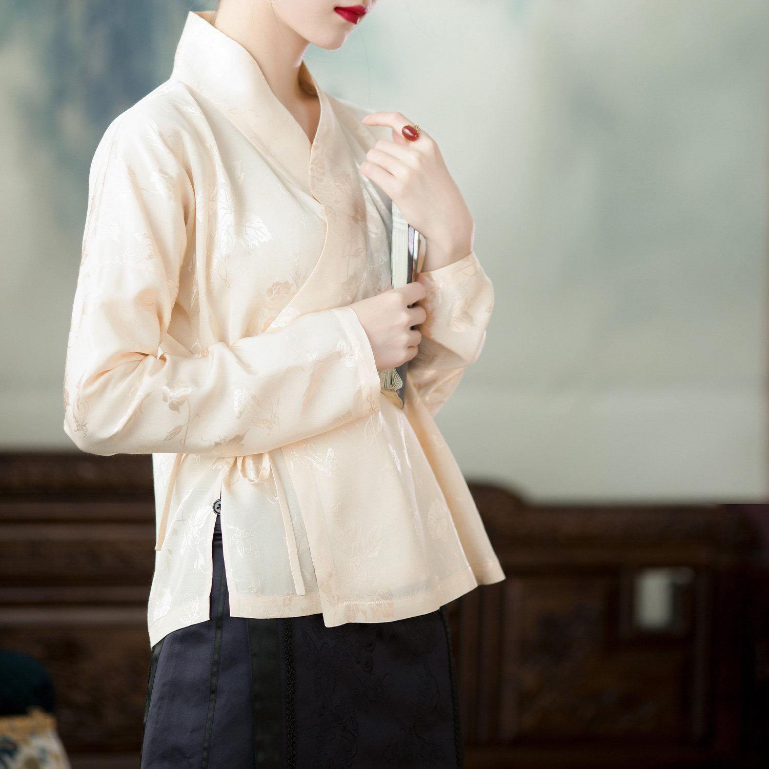 风瑶意丨复古古老缎子提花百搭纯色改良汉服上衣