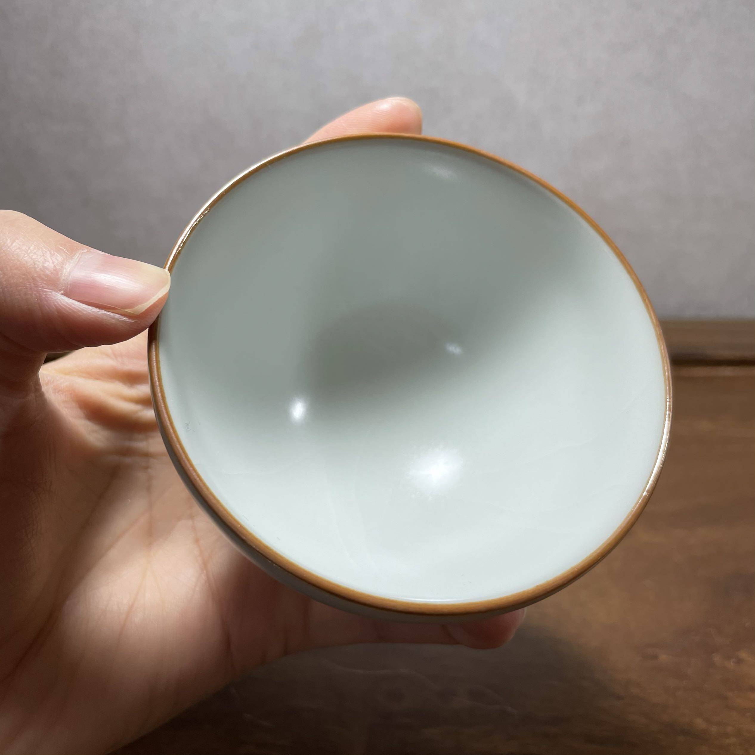 窑厂善字款月白白色鸡心经典款李善明汝窑主人茶杯