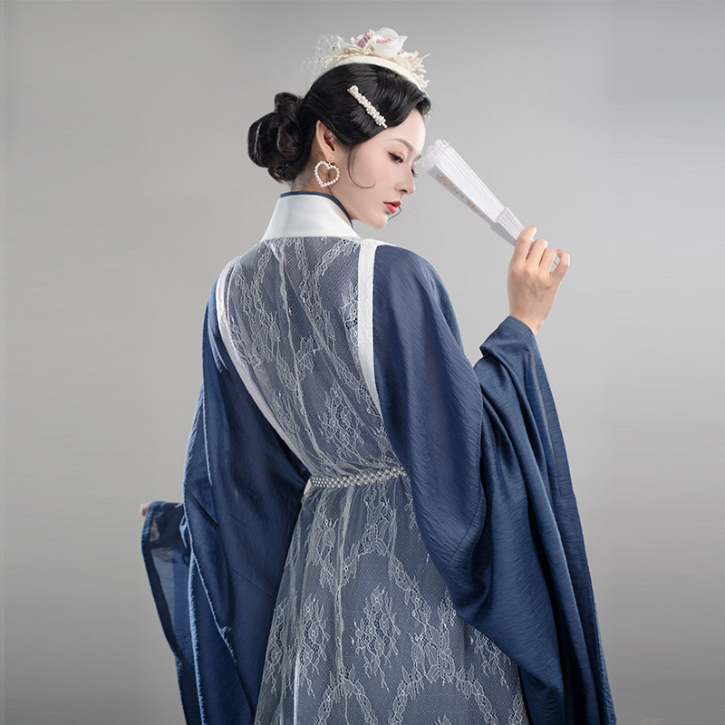 重回汉唐芙蕖明制直领印花对襟长比原创中国国风汉服