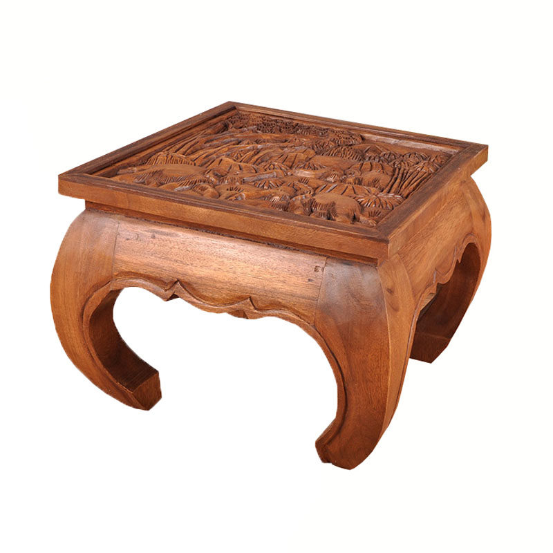 泰国木雕实木立体浮雕大象茶几木质吉祥象群茶几