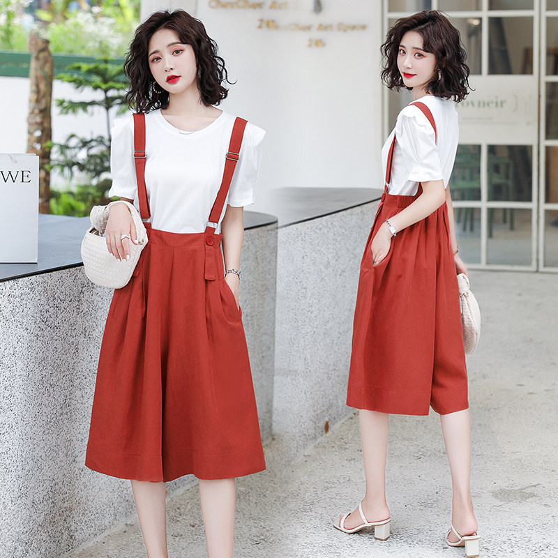 2021年夏季时尚潮流舒适短袖套装套裙圆领宽松优雅时尚套装