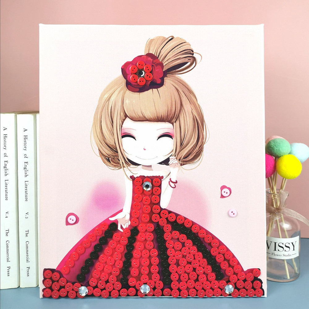 纽扣画diy手工材料包儿童贴画卡通女孩公主创意幼儿园美工区作品