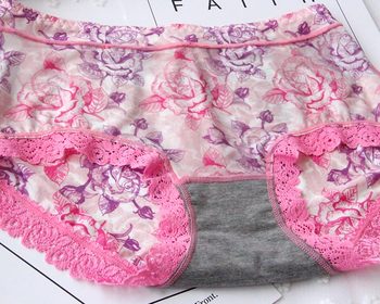 Caitian Ice Silk Thin Floral Lace Trimmed Hip Covering Comfortable Antibacterial Mid-waist 30605 High-Waist 30606 Women's Underwear