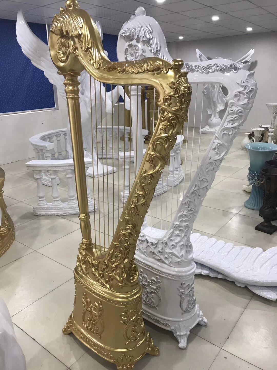 新款欧式婚庆道具竖琴摆件摄像舞台婚房装饰婚庆展台