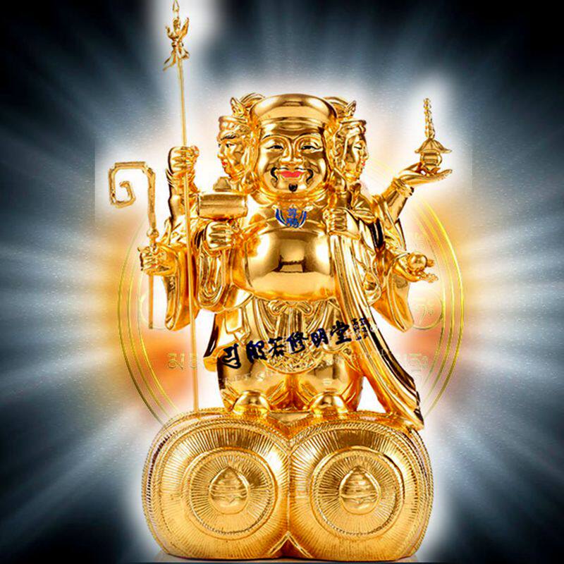 修明堂东密彩绘大黑天财神像唐密铜贴金金大黑天摆件