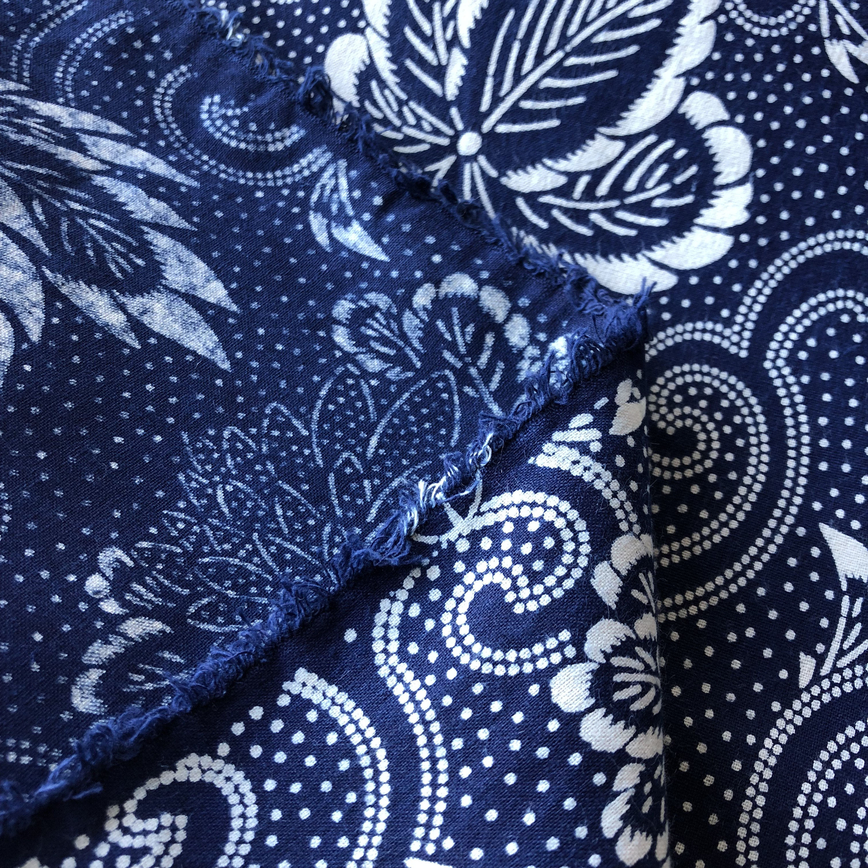 染布天然植物靛蓝印花布拔染型服装面料手工diy纯棉海绵垫