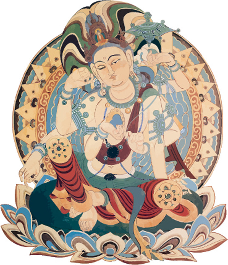 中国莫高窟宗教绘画敦煌藻井图案花纹吊顶壁画设计素材