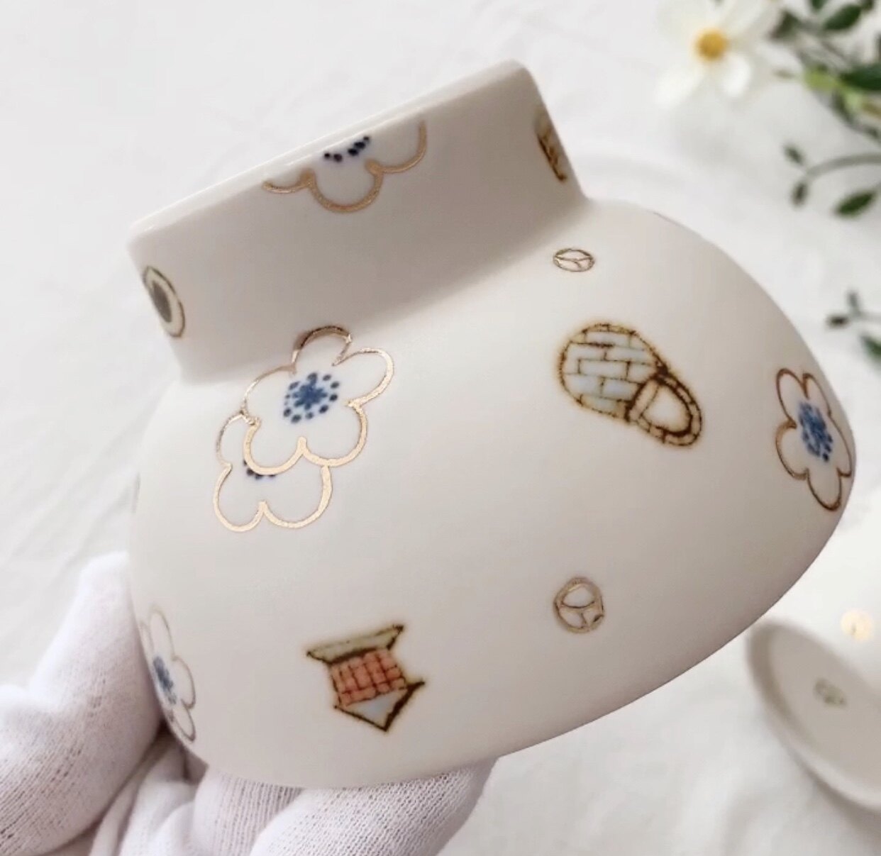 现货独家日本作家手作陶瓷描金温泉樱花日式碗