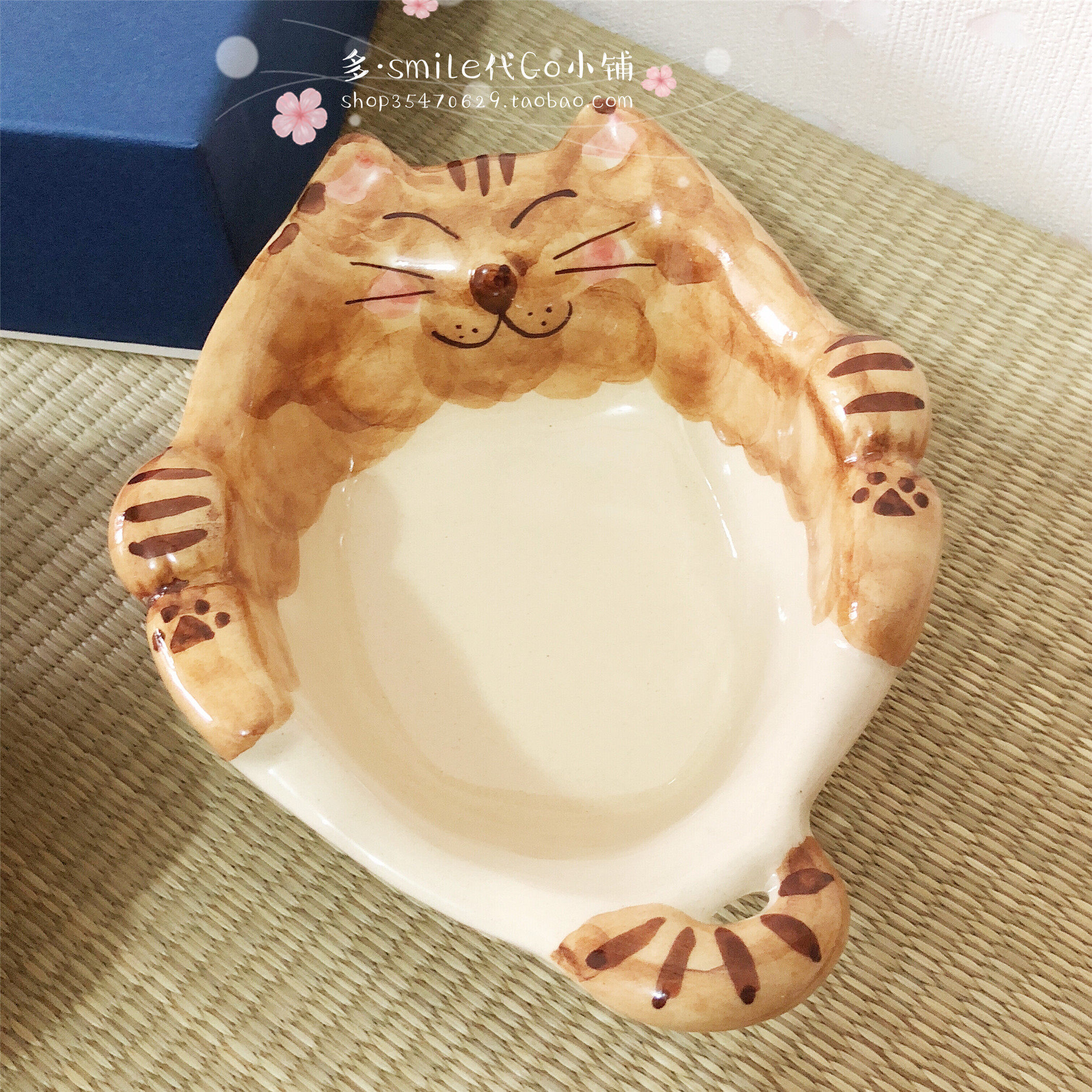 现货日本进口有田烧祥窑陶瓷可爱福猫三只猫咪手绘碗