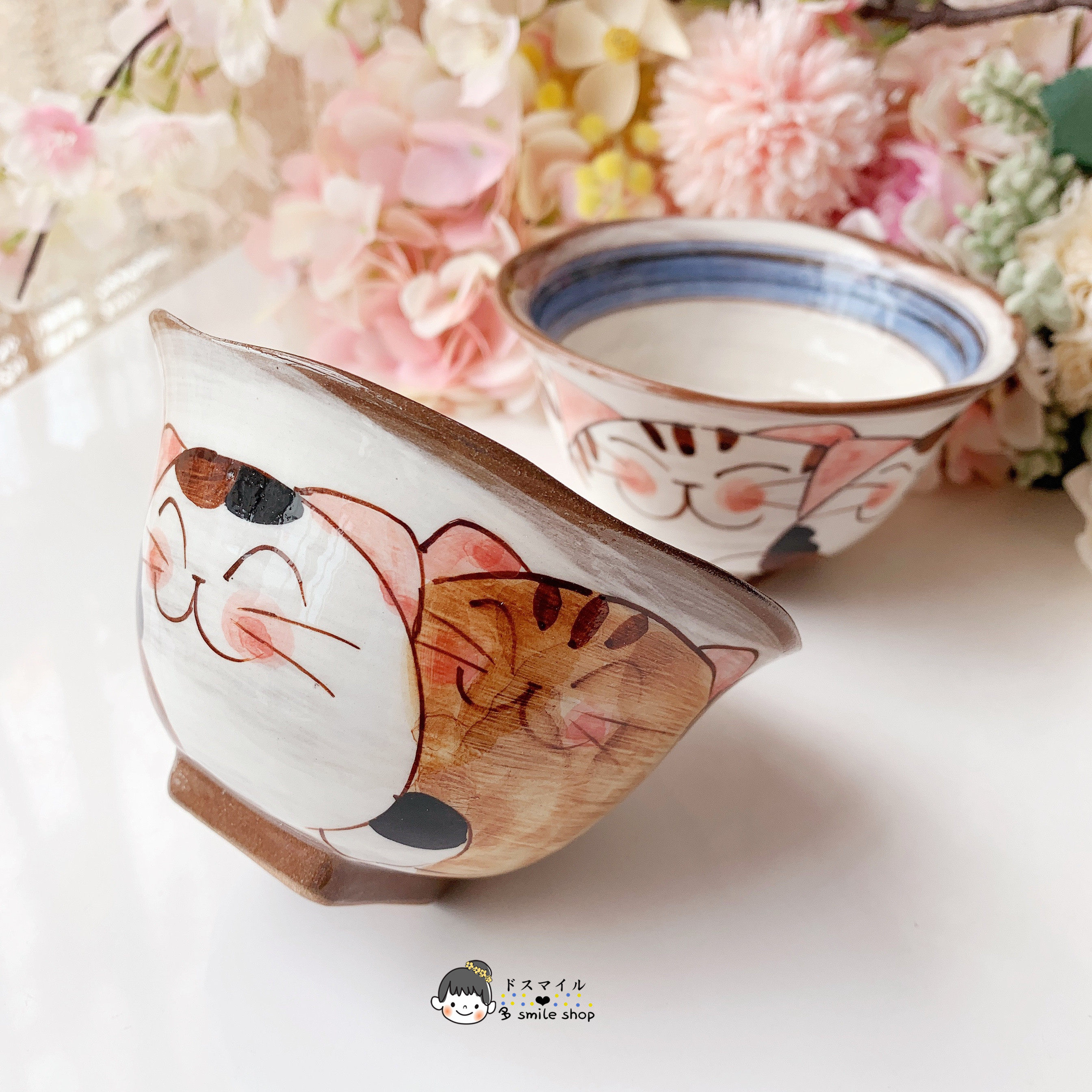 现货日本有田烧波佐见烧祥窑三只猫咪招财猫手绘陶瓷饭碗碗