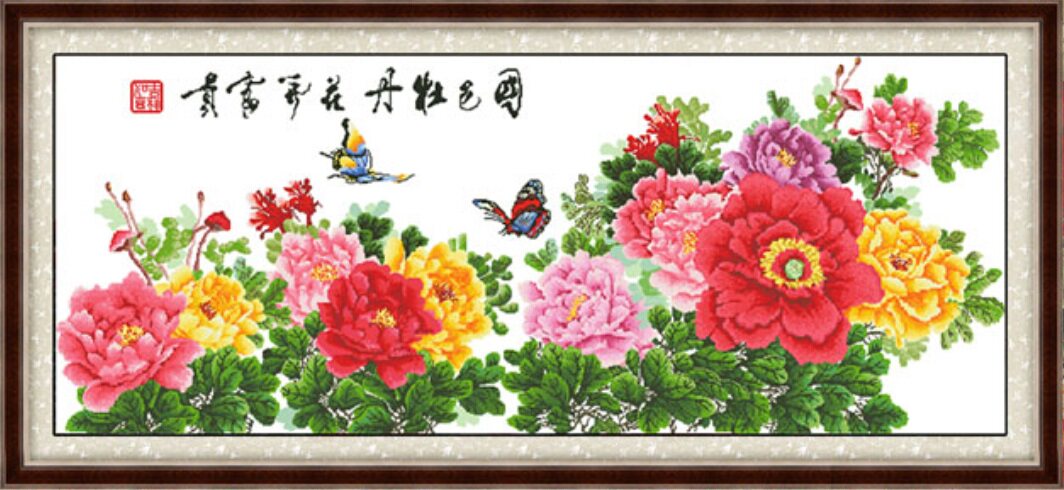 宏辉电脑机绣十字绣成品 新款包邮九尺牡丹国色牡丹客厅大画出售