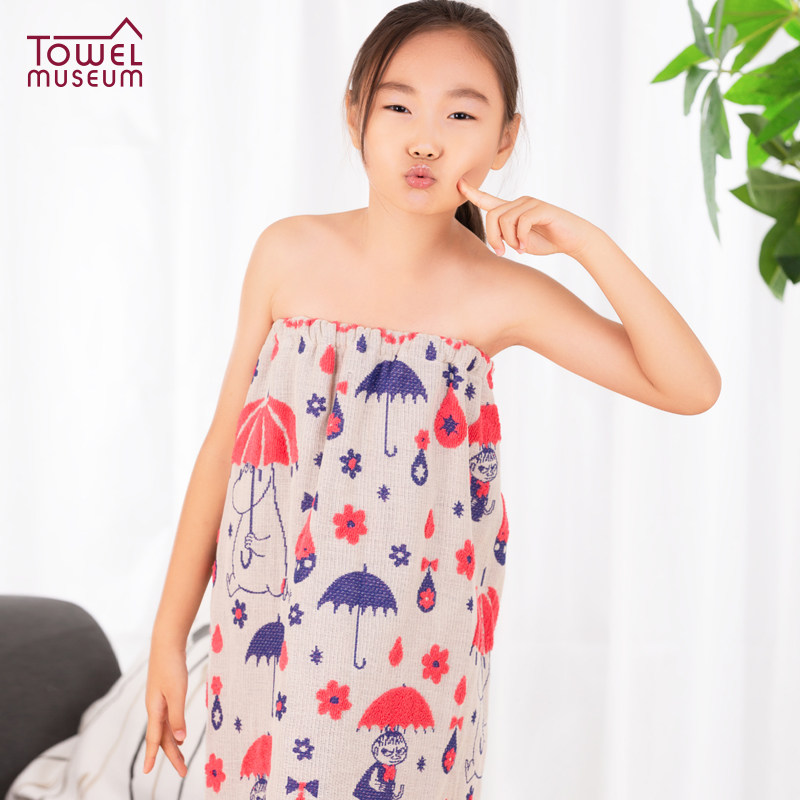 moomin姆明纯棉儿童浴裙女吊带可爱吸水速干家用浴裙