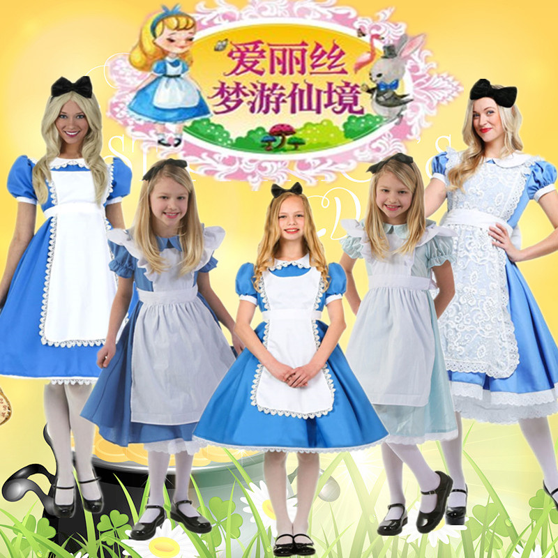 万圣节儿童服装女童爱丽丝梦游仙境连衣裙大人化妆舞会演出亲子装