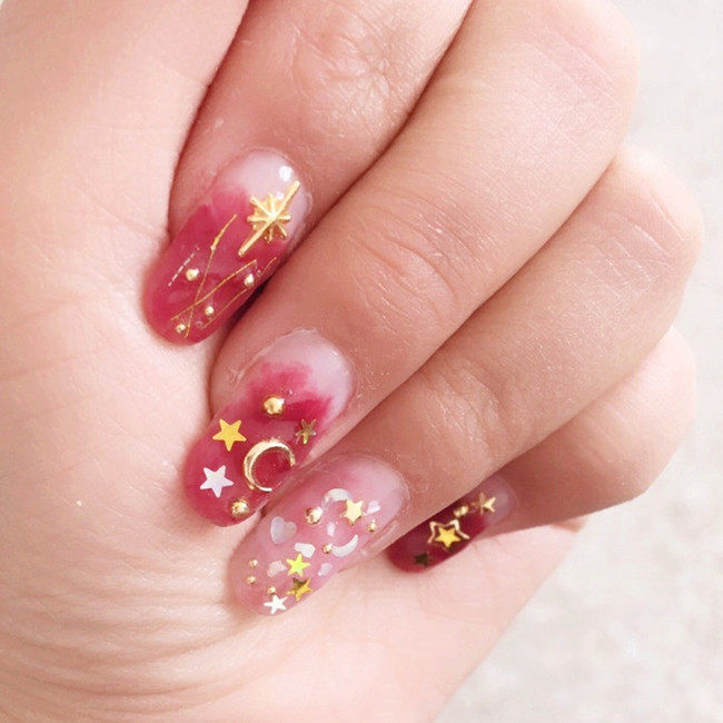 新品日系星月美甲铆钉镂空星星月亮指甲装饰品光疗甲油胶美甲饰品