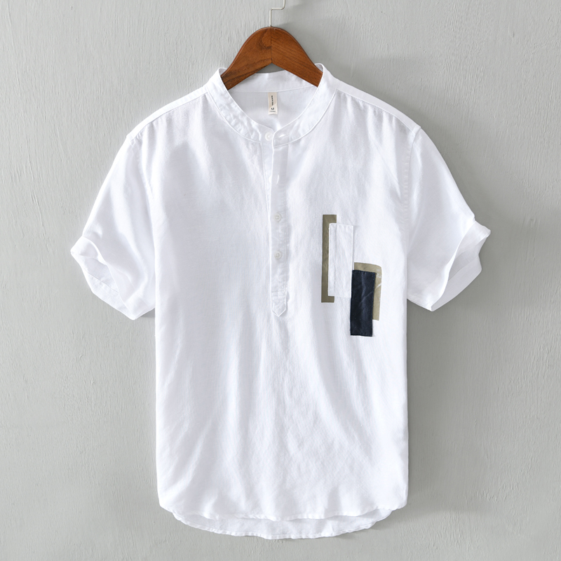 中国风休闲短袖男T恤棉麻上衣夏季薄款立领t复古亚麻体恤P0LO宽松