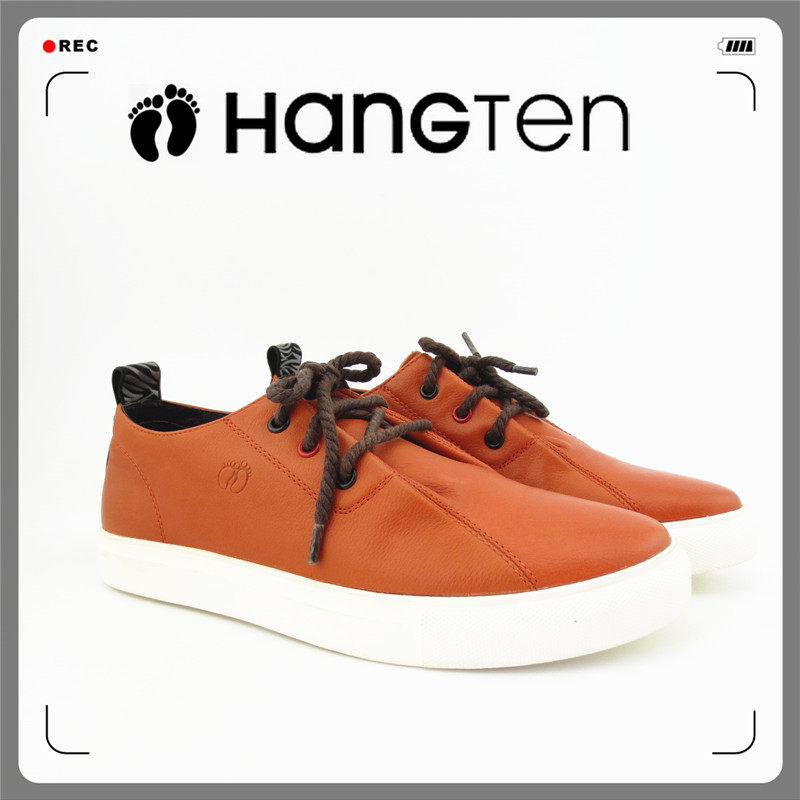 男鞋美国欢腾hangten真皮春秋圆头软头层牛皮休闲单鞋