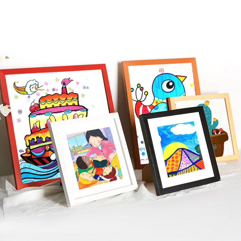 正方形儿童儿童画画框装裱挂墙简约木质相框创意相框