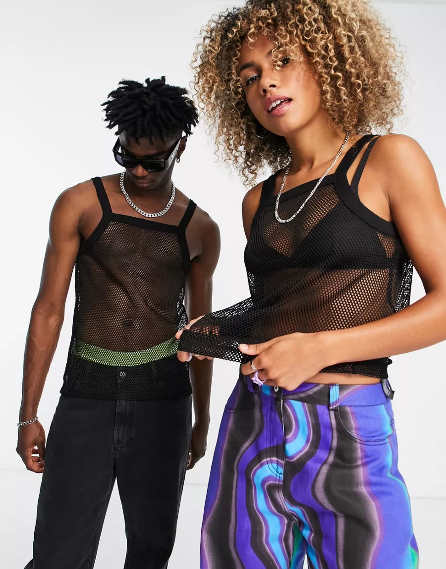 美妞英国代购2022夏季新款黑色网纱透视透视性背心