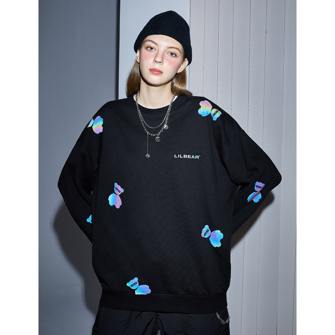 lilbetter小熊卫衣男潮ins潮衣服帅气港风套头衫圆领情侣反光上衣