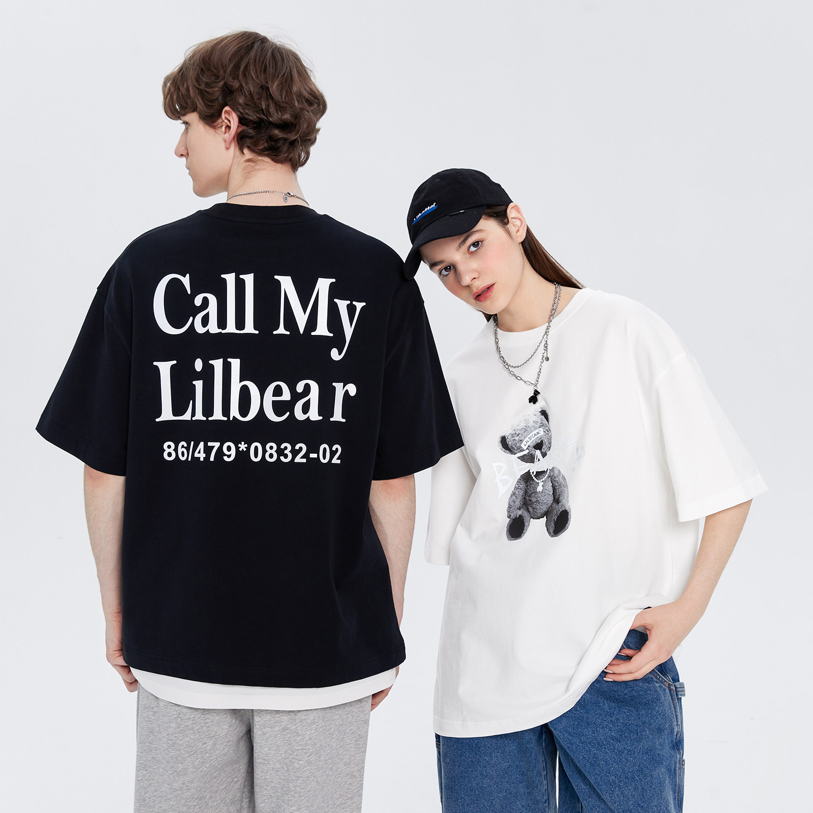 lilbear小熊情侣镭射反光新款半袖潮牌圆领印花t恤