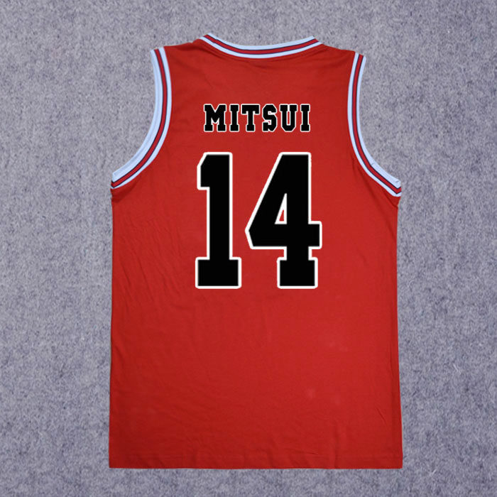 篮球纯棉灌篮高手湘北14号三井背心球衣红色客场篮球服