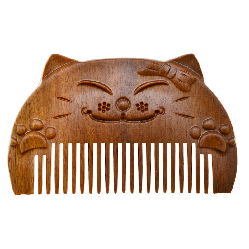 手工木梳檀木雕刻单面猫咪梳子复古古典古风梳子