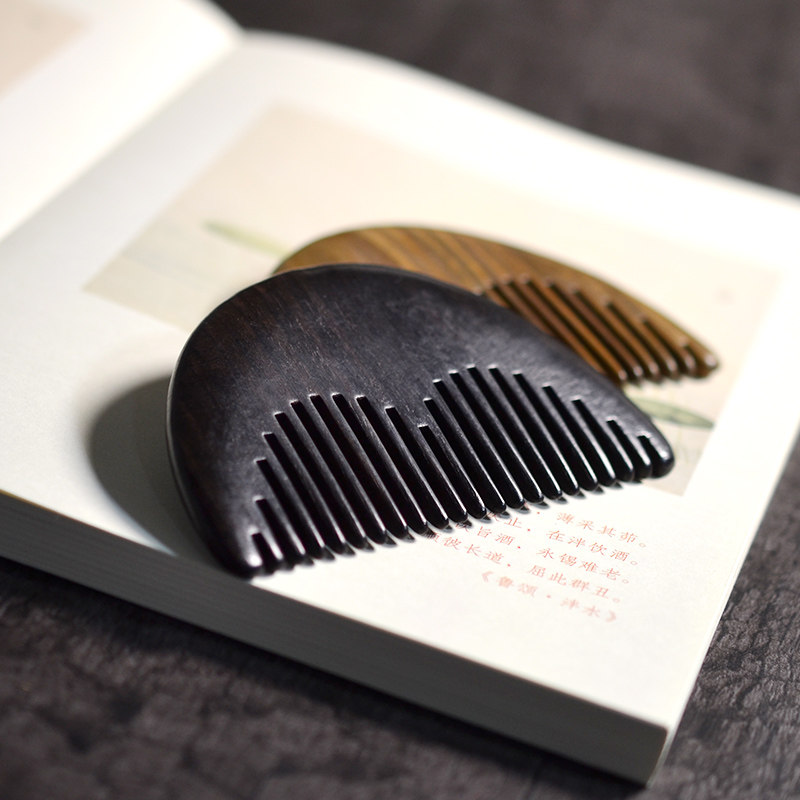 木梳檀木雕刻梳子复古古典古风半圆图案造型梳子