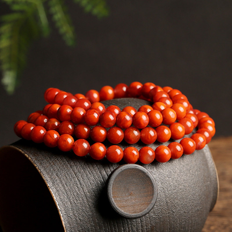 南红拍卖手串四圈火焰天然手链圆珠8mm玛瑙佛珠