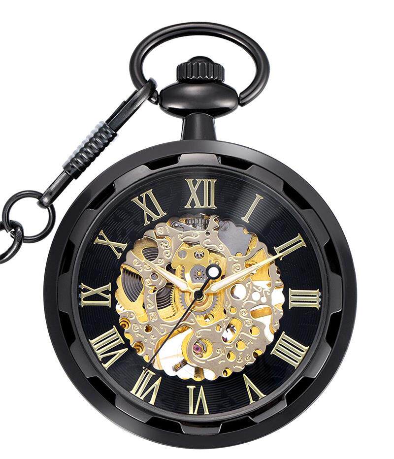蒸汽朋克车轮个性怀表复古机械表男女表镂空钢齿轮合金挂表链条表