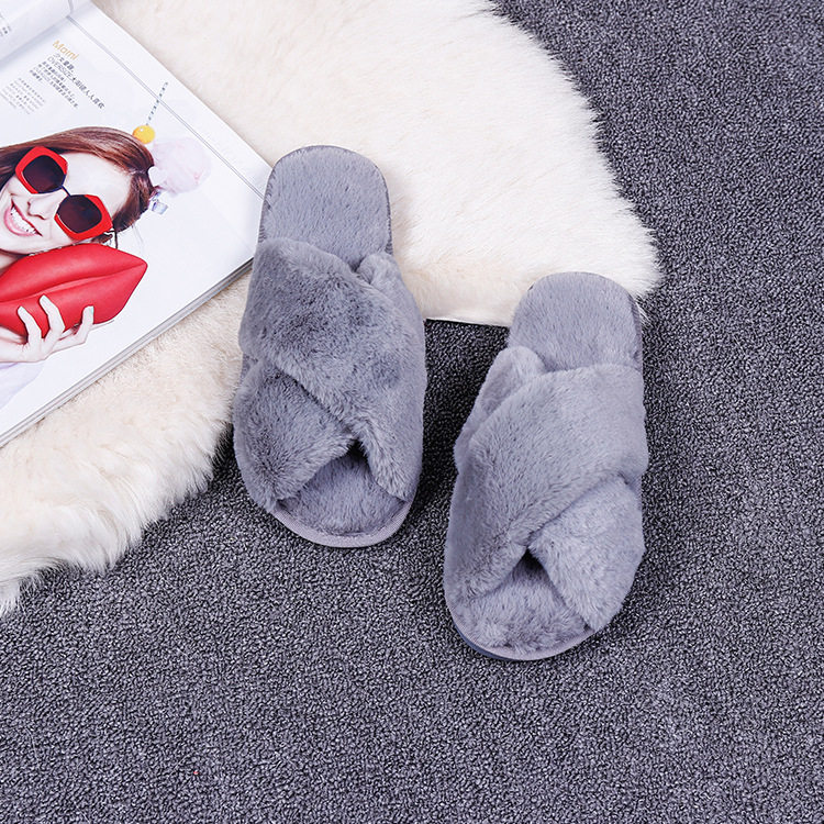 拖鞋ins交叉毛毛晨袍新娘居家毛绒女伴伴娘居家棉拖
