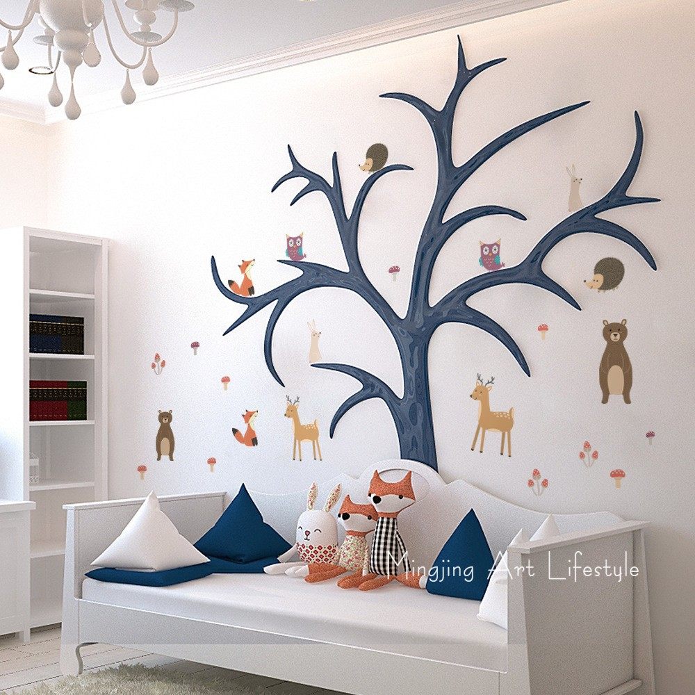 墙贴ins创意可爱卡通动物家居儿童房间早教墙贴