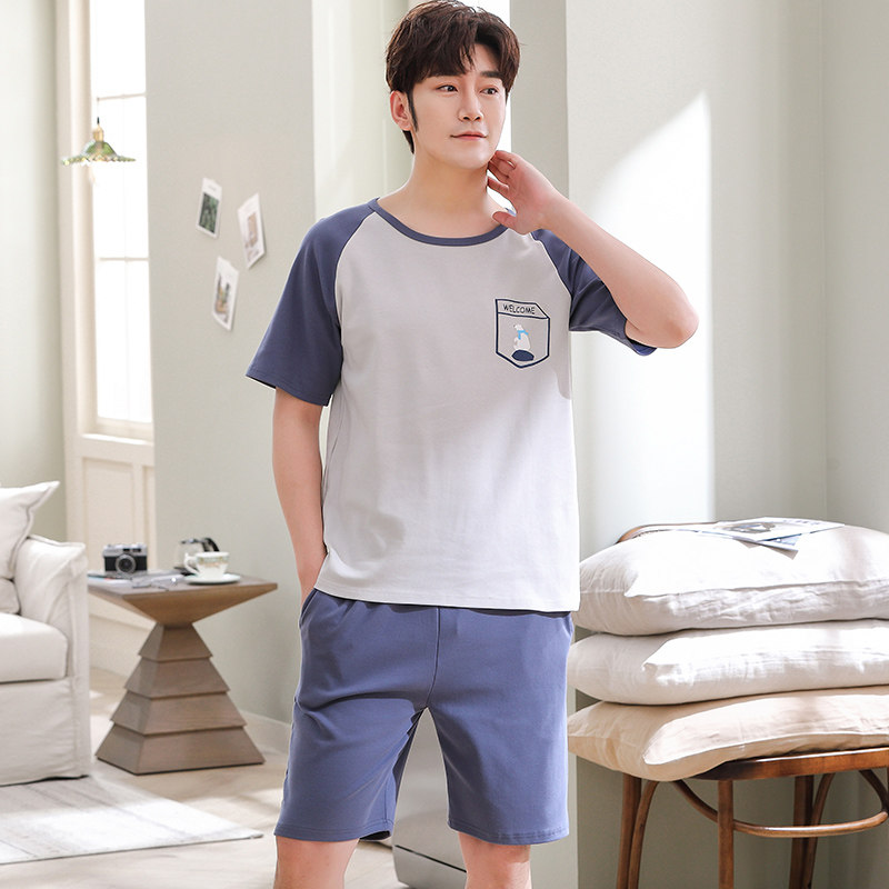 男士夏天纯棉短袖短裤青年休闲睡衣
