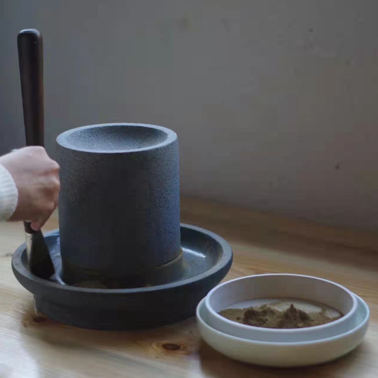 正品宋代点茶十二先生石磨茶磨石茶臼待制筛子茶罗茶道