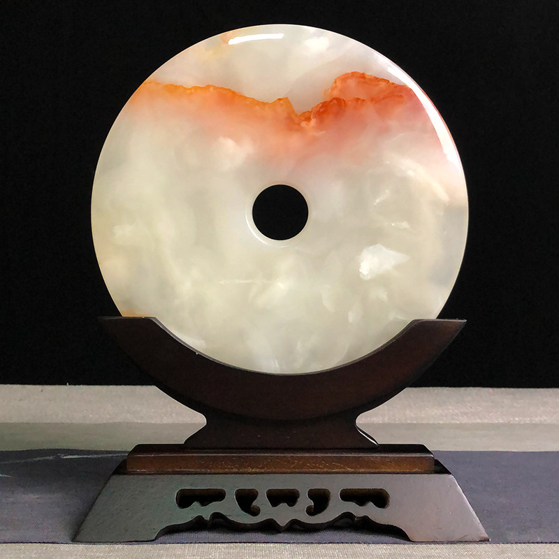 保平平安红花冰玉平安扣摆件玉石客厅玄关中式装饰摆件