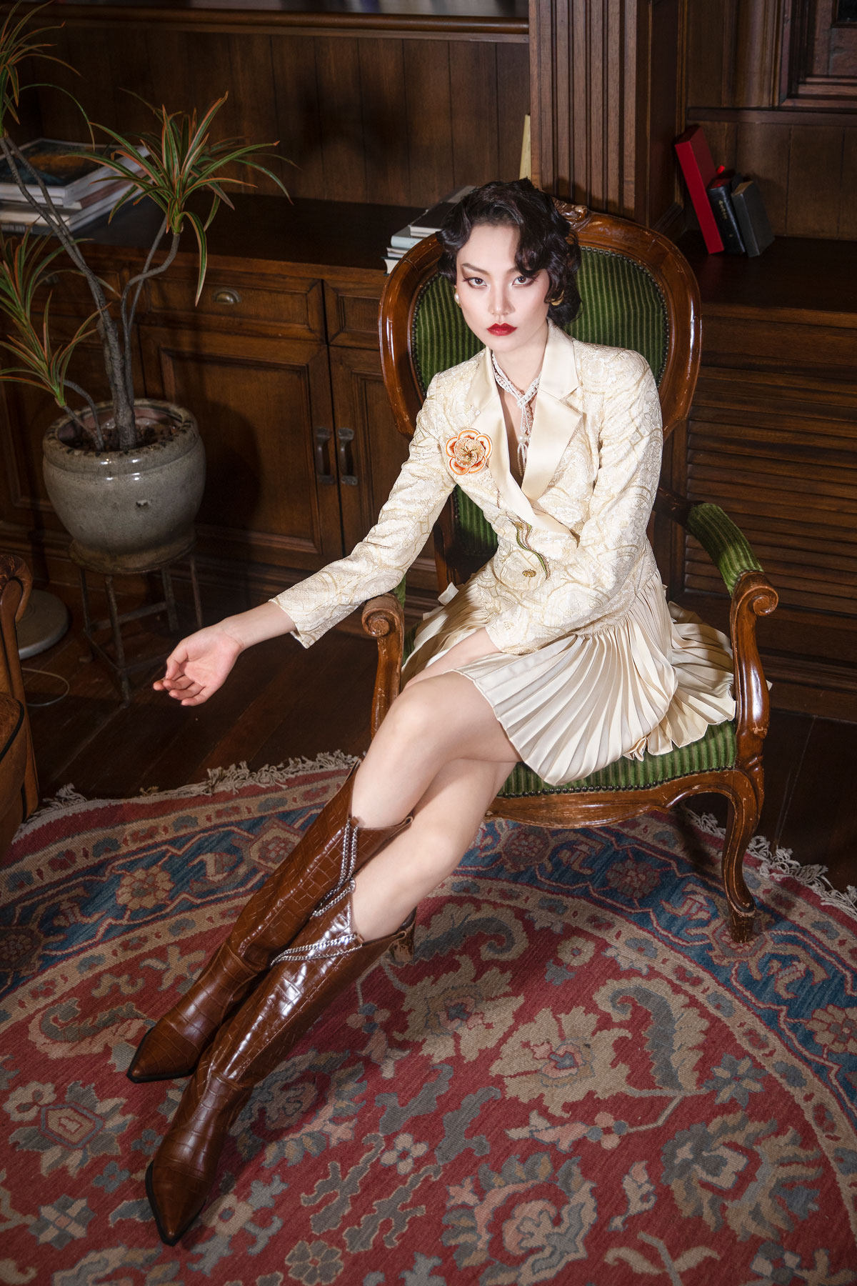 magicq独家原创设计欧式复古优雅米色蕾丝立体西装