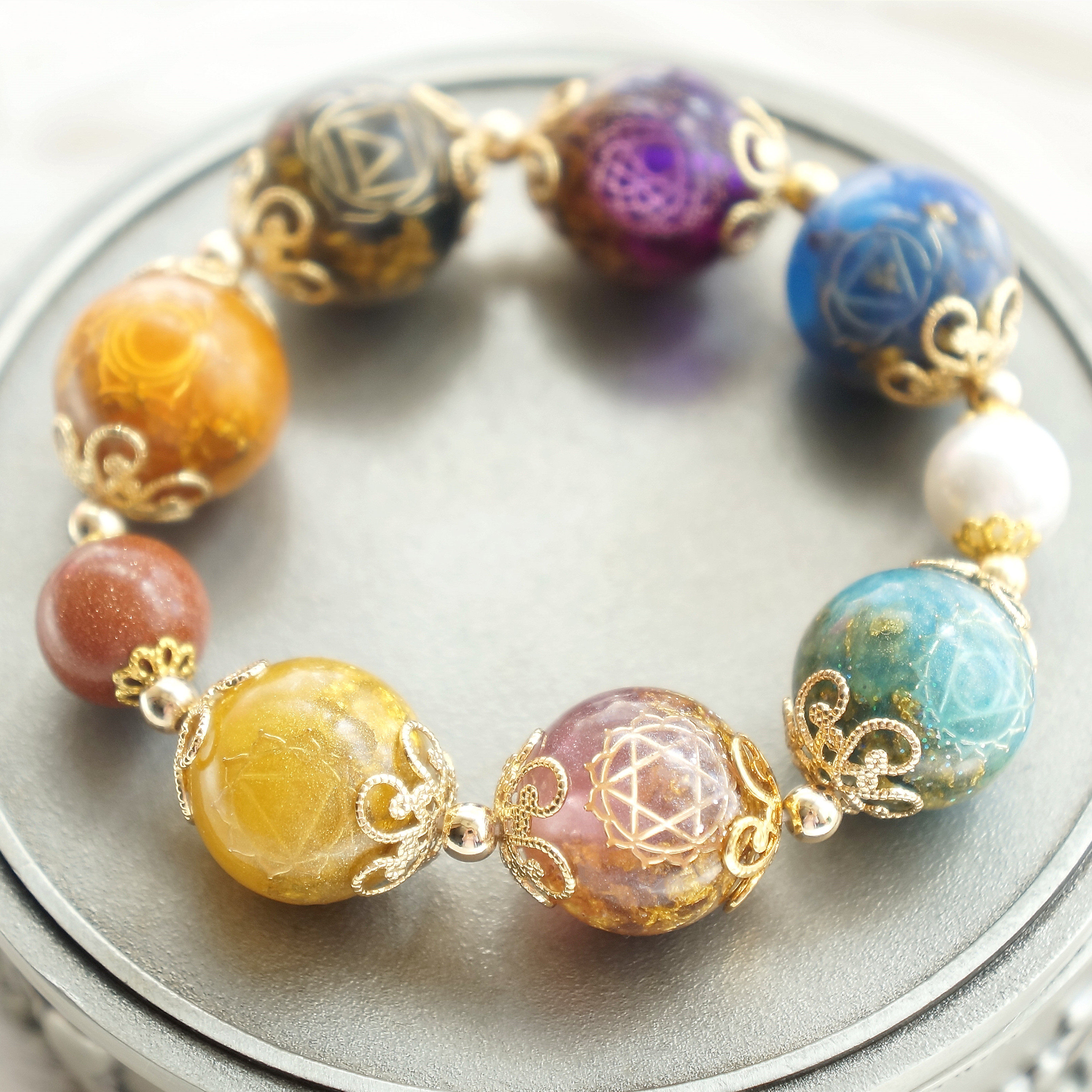 身心健康手链天然天然水天然水晶水晶心好情七彩民族风手环戒指手链