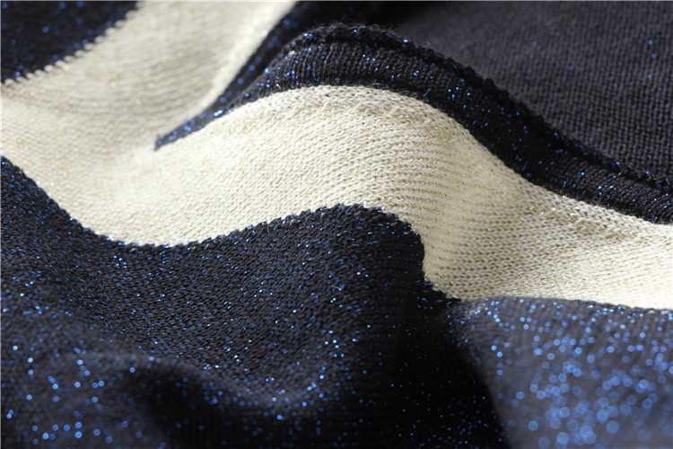 优雅亮丝针织衫短袖绢丝套头领嵌闪光撞色美颜毛针织衫