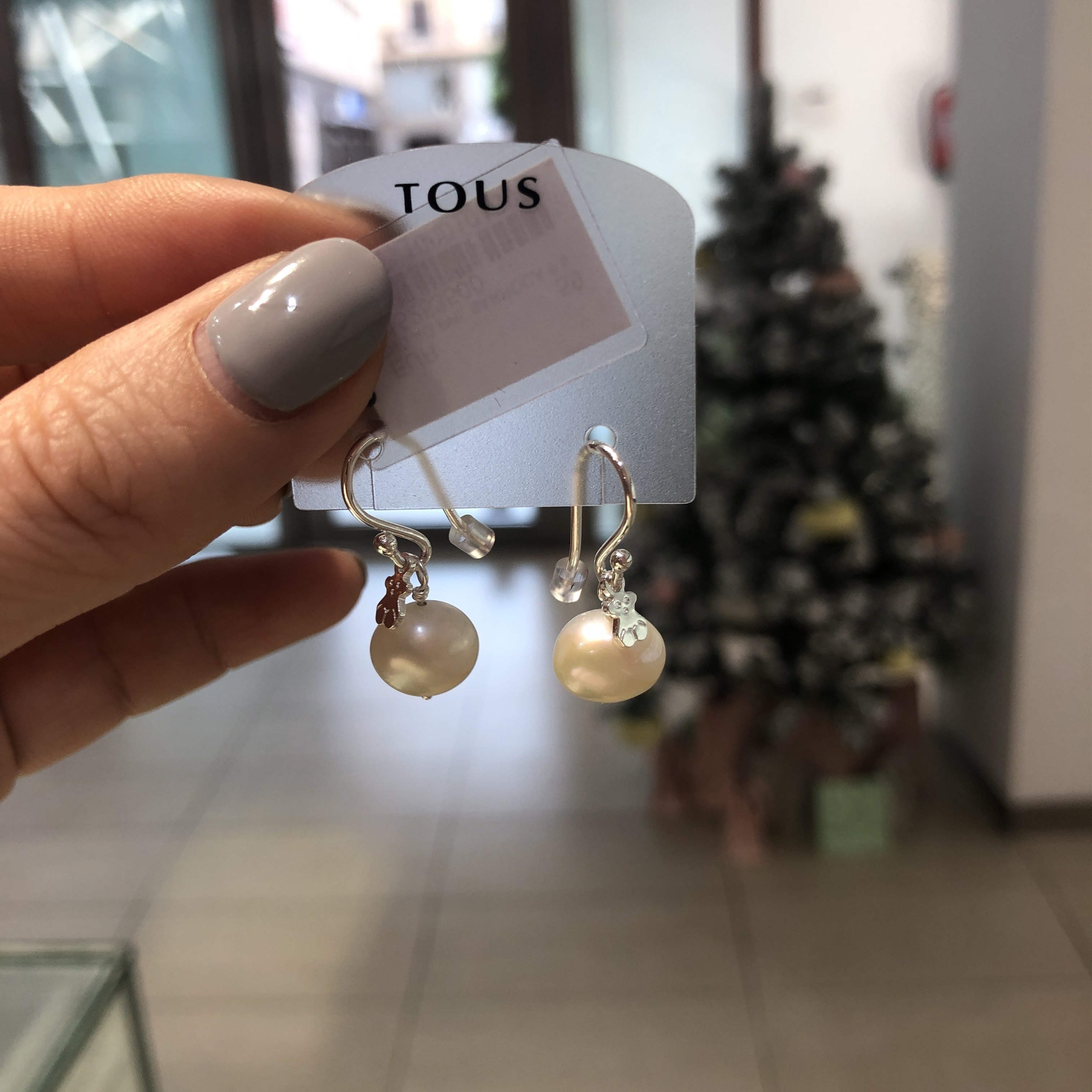 西班牙专柜tous桃丝熊经典简约百搭小熊巴洛克珍珠耳钉