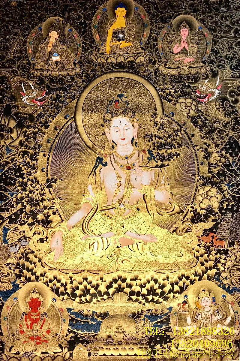 尼泊尔喇嘛矿彩纯金手绘密佛卡观宗教供养唐卡藏族唐卡