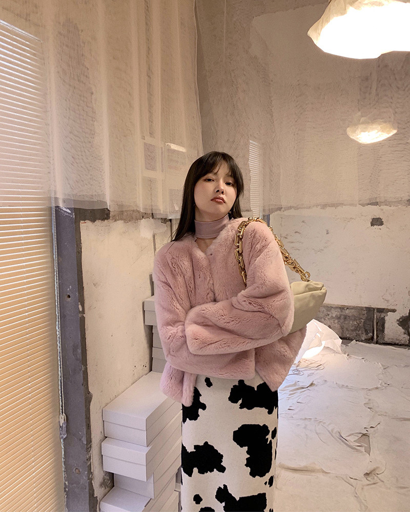 卢洁云cariedo时髦奶牛百搭针织弹力半身半身裙