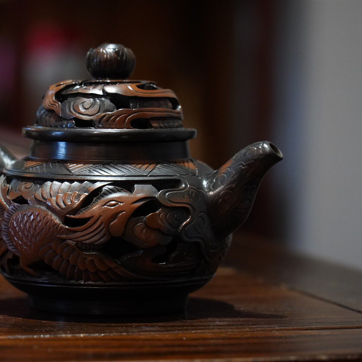 云南建水紫陶壶浮雕双层镂空雕刻手工手工制制作茶壶