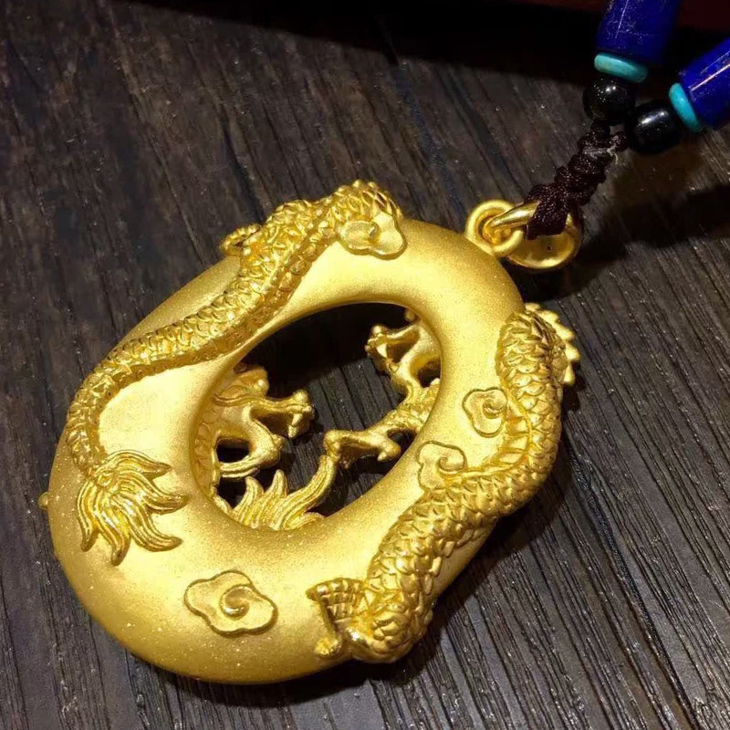 金佰亿3d金双龙牌黄金吊坠足金男款豪气男票颈饰