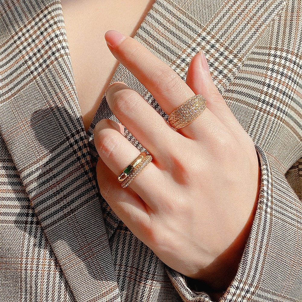 pdo新款超闪锆石指环时髦网红排钻圆不褪色简约戒指