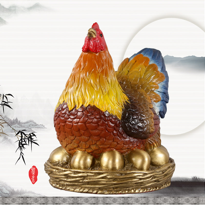 祥狮精品纯铜公鸡摆件工艺品彩绘金钱摆件