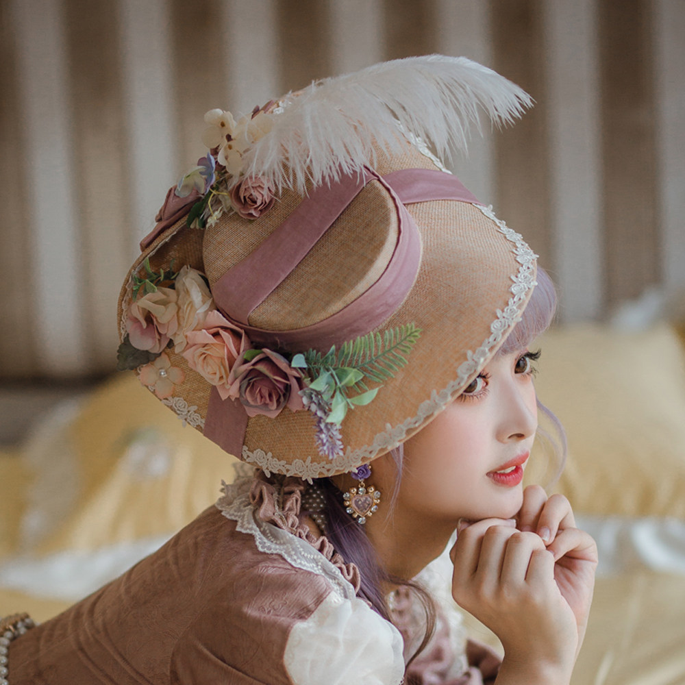 原创伊丽莎白lolita优雅配饰礼帽欧式扁帽羽毛帽子帽子