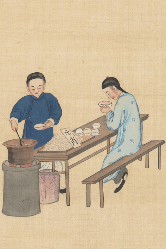 中国清代民间工匠市井百科元宵汤圆古代三百六十行现代装饰画