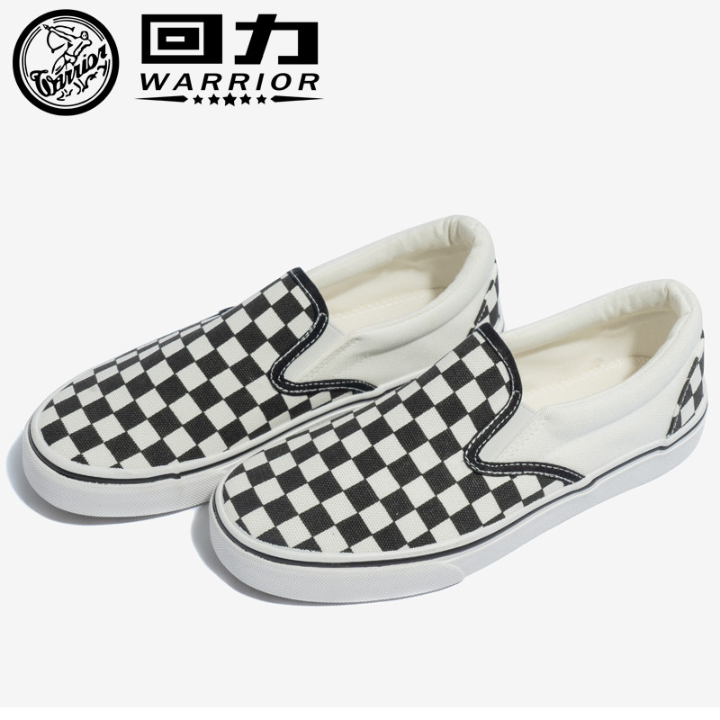回力女鞋格子帆布布鞋黑白套脚春夏潮流情侣帆布鞋