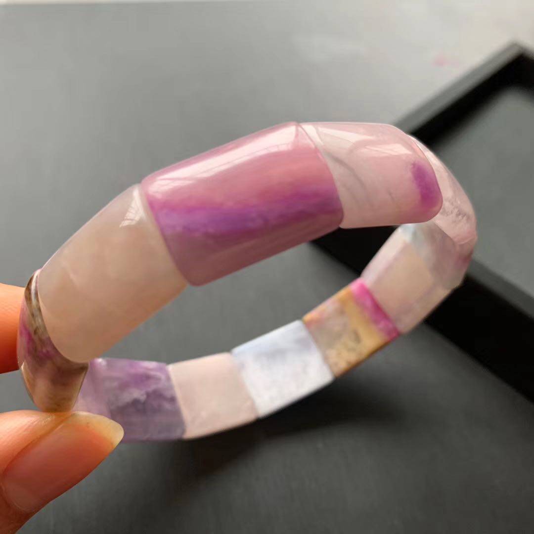 粉嫩全玉化冰透体樱花舒俱手镯手排油润娇艳手镯